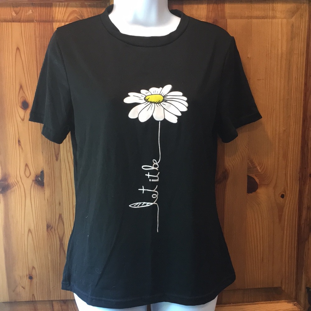 Daisy print round neck casual T-Shirt